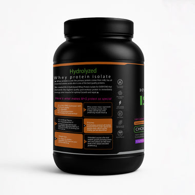 MPluss Hydrolyzed Whey Protein Isolate Chocolate β side view label